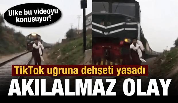 Pakistan'da TikTok videosu çeken gence tren çarptı! O anlar kamerada