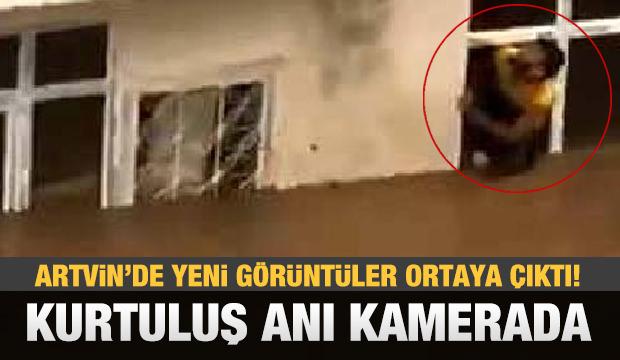 Artvin'de selde mahsur kalan çiftçinin zorlu kurtuluşu kamerada