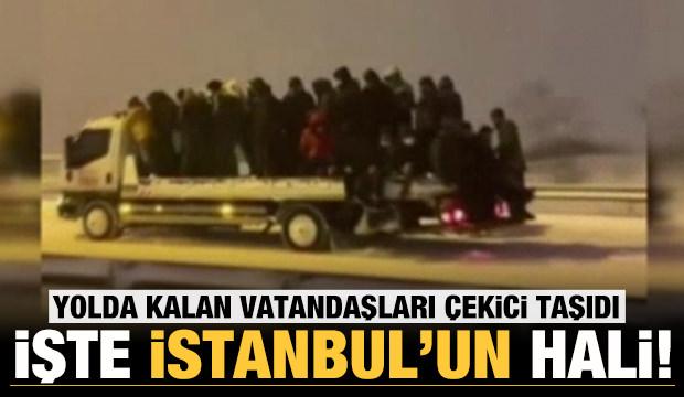 Arnavutköy'de yolda kalan vatandaşları çekici taşıdı