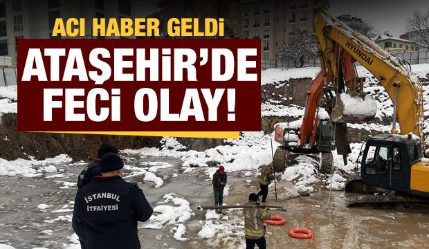 Ataşehir'de iş makinesi su dolu çukura düştü: Operatörün cansız bedenine ulaşıldı!