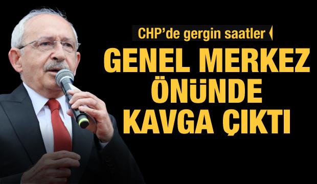 CHP önünde istifa kavgası