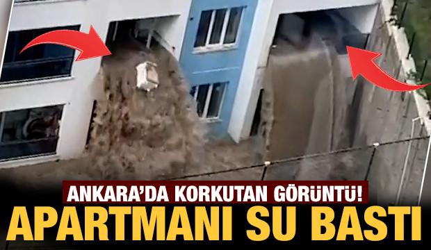 Sağanak yağış nedeniyle binanın alt katlarını su bastı!Korkutucu görüntüler Ankara'dan! 