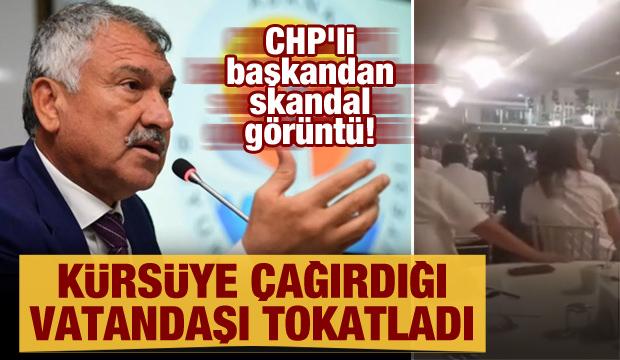 CHP'li başkandan skandal görüntü! Kürsüye çağırdığı vatandaşı tokatladı