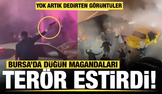 Bursa'da yolu kapatan düğün konvoyundaki magandalar terör estirdi