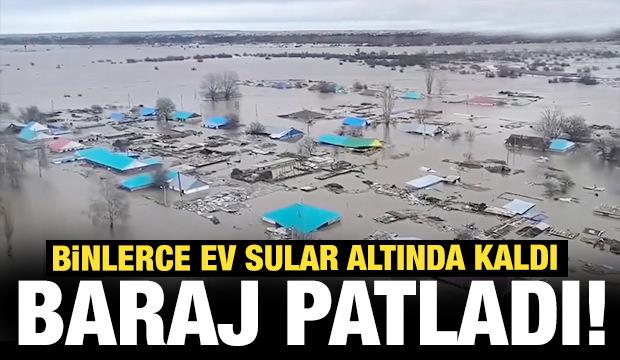 Baraj patladı köyü su bastı! Ürkütücü görüntüler Kazakistan'dan..