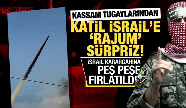 Kassam Tugaylarından İsrail'e 'Rajum' sürprizi! İsrail karargahına peş peşe fırlatıldı