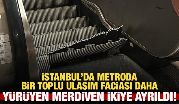 Sarıyer'de metrodaki yürüyen merdiven ikiye ayrıldı!