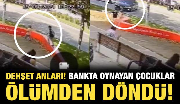 Bankta oynayan çocuklar ölümden döndü! Kaza anı saniye saniye kamerada...