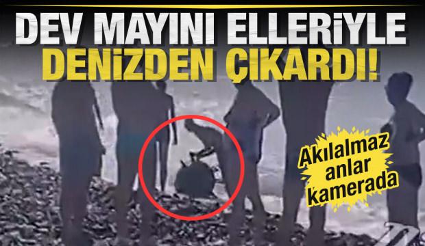 Dev mayını elleriyle denizden çıkardı! Akılalmaz anlar kamerada