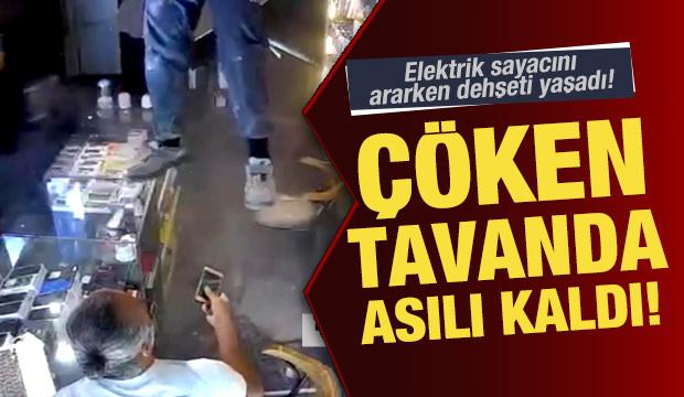 Elektrik sayacını ararken dehşeti yaşadı! Çöken tavanda asılı kaldı