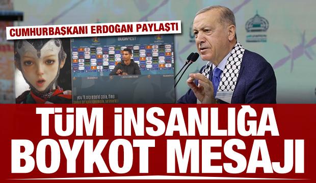 Cumhurbaşkanı Erdoğan'dan boykot konulu paylaşım: Filistinli kardeşlerimizin yanındayız