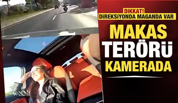 Maganda tehlike saçtı! Trafikte makas atarak ilerledi...