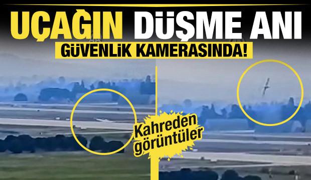 Eğitim uçağının kaza anı güvenlik kamerasına yansıdı