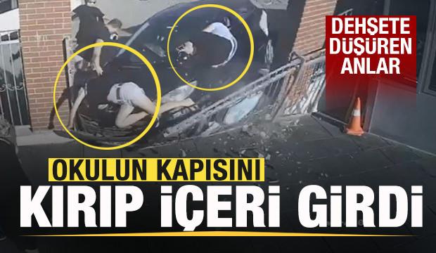 Otomobil okulun bahçesine girdi! Dehşete düşüren anlar