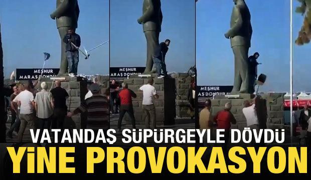 Balıkesir'de Atatürk heykeline saldırı: Vatandaşlar süpürgeyle dövdü