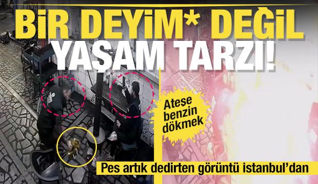 İstanbul'da bir tamirhanede ateşe benzin döküldüğü anlar