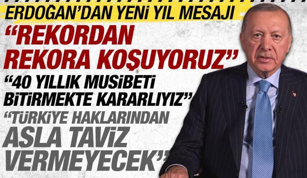 Erdoğan'dan yeni yıl mesajı: &lsquo;B&uuml;y&uuml;k T&uuml;rkiye kutlu y&uuml;r&uuml;y&uuml;ş&uuml;n&uuml; g&uuml;venle s&uuml;rd&uuml;r&uuml;yor&rsquo;