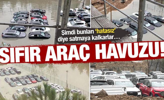 İstanbul'da yağışların ardından sıfır araçlar toprağa gömüldü 