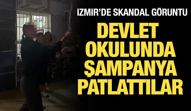 İzmir'de devlet okulunda şampanya patlattılar