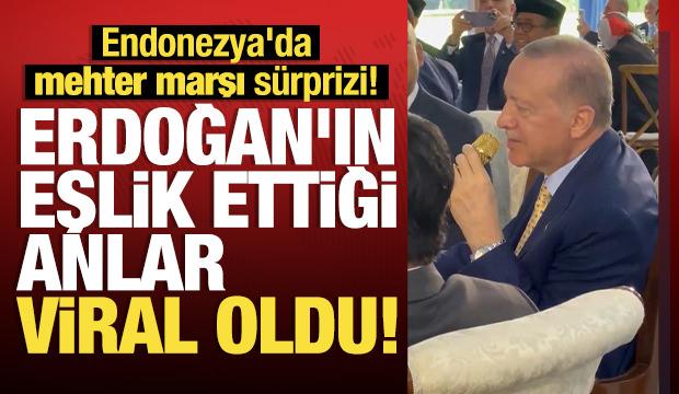 Cumhurbaşkanı Erdoğan, Endonezya'da mehter marşına eşlik etti