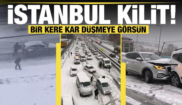 İstanbul'a kar yağdı, bazı yerlerde trafik kilitlendi