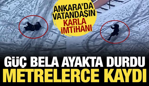 Ankara'nın karla imtihanı: Ayakta duramadı, metrelerce kaydı!