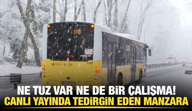 Karlı yolda İETT otobüsü canlı yayında kaydı!