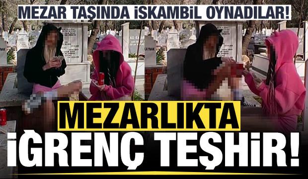Tepki çeken görüntü! Mezar taşlarının üzerine iskambil oynadılar