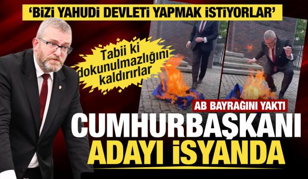 Polonya Cumhurbaşkanı adayı AB bayrağını yakıp çiğnedi