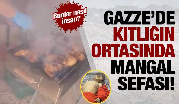 Gazze'ye kıtlık yaşatan İsrail askerleri enkazın ortasında mangal yaptı!