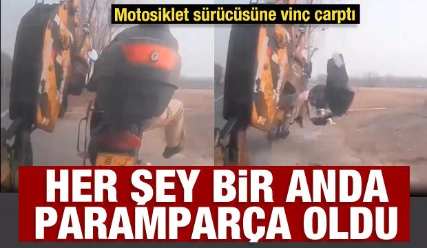 Çin'de motosiklet, dönüş yapan vinçe çarptı