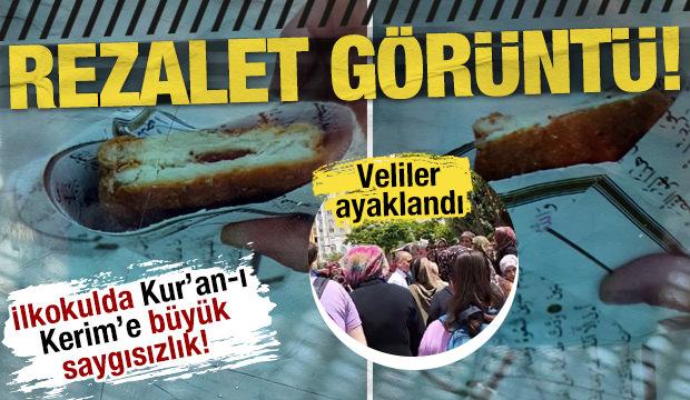 İlkokulda Kur'an-ı Kerim'e büyük saygısızlık! Veliler ayaklandı...Skandal görüntü