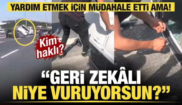 Takla atan arabaya müdahale sosyal medyada gündem oldu! Kim haklı?