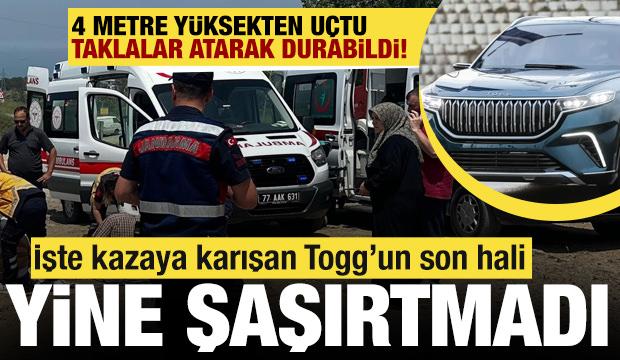 Yalova’da 4 metre yükseklikten düşen Togg takla attı: 2 kişi yaralandı