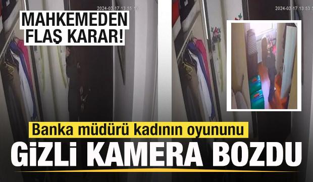 Banka müdürü kadının oyununu gizli kamera bozdu!