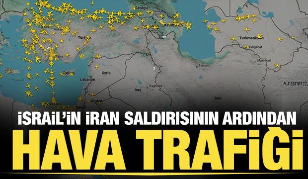 İsrail'in saldırısı sopnrası bölgedeki hava sahası böyle görüntülendi