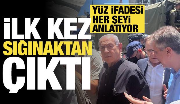 Yüz ifadesi her şeyi anlatıyor! Netanyahu ilk kez sığınaktan çıktı!