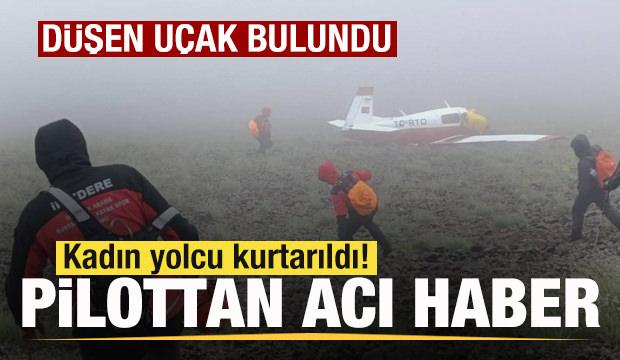 Düşen uçak bulundu! Kadın yolcu kurtarıldı! Pilottan acı haber!