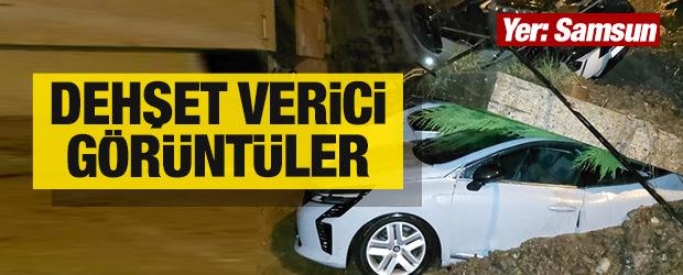 Samsun'da istinat duvarı araçların üzerine devrildi