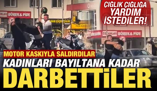 Trafikte korkunç anlar! Motor kaskıyla saldırdılar, kadınları bayıltana kadar darbettiler