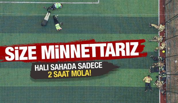 Bursa'da yangınla mücadele eden kahramanlar halı sahada dinlendi