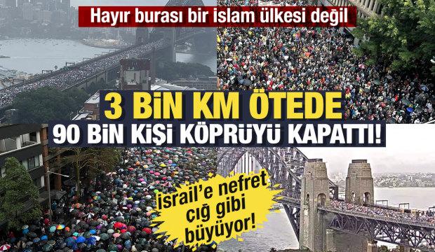 Avustralya Gazze için kıyamda! Tarihi köprüdeki insan seli kamerada...