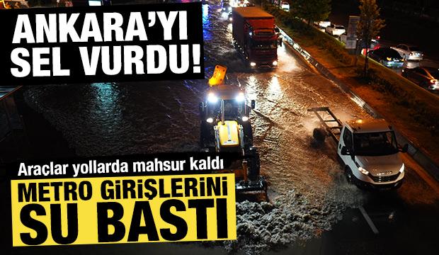 Başkentte yollar göle döndü, metro girişlerini su bastı