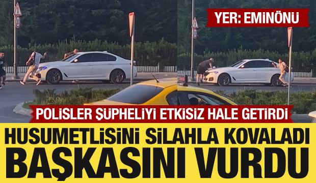 Eminönü’nde tartıştığı kişiyi silahla kovaladı! Şüpheliyi polisler etkisiz hale getirdi