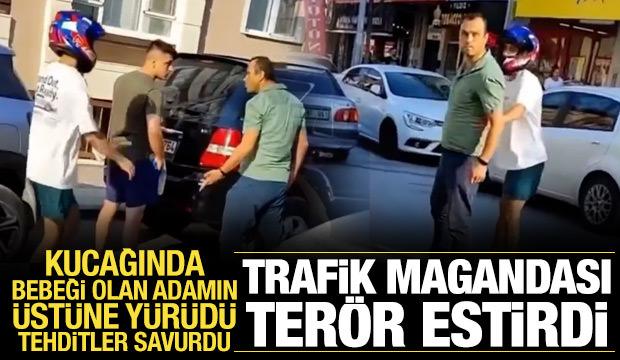 Trafik magandası kendisini uyaran kişinin üzerine yürüyüp tehditler savurdu
