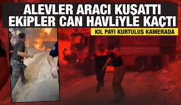 Çanakkale'de itfaiyenin zor anları! Alevler aracı sardı, canlarını  koşarak kurtardılar