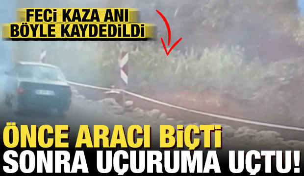 Freni patlayan iş makinesi önce arabayı biçti sonra uçuruma uçtu! Korkunç kaza kamerada