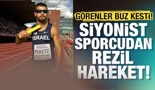 Siyonist sporcu atletizm yarışlarında kan donduran hareket yaptı