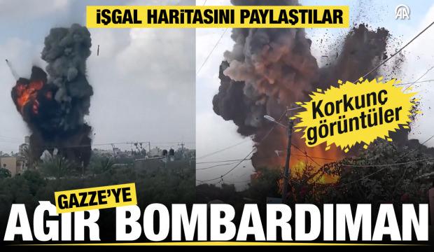 Gazze'ye ağır bombardıman... İşgal haritası paylaşıldı! Korkunç görüntüler