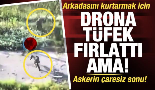 Rus askerin drona tüfek fırlattığı anlar kamerada: Çaresizliğin görüntüsü